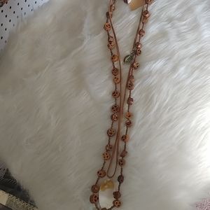 Retro seed bead necklace with matching inlay earr